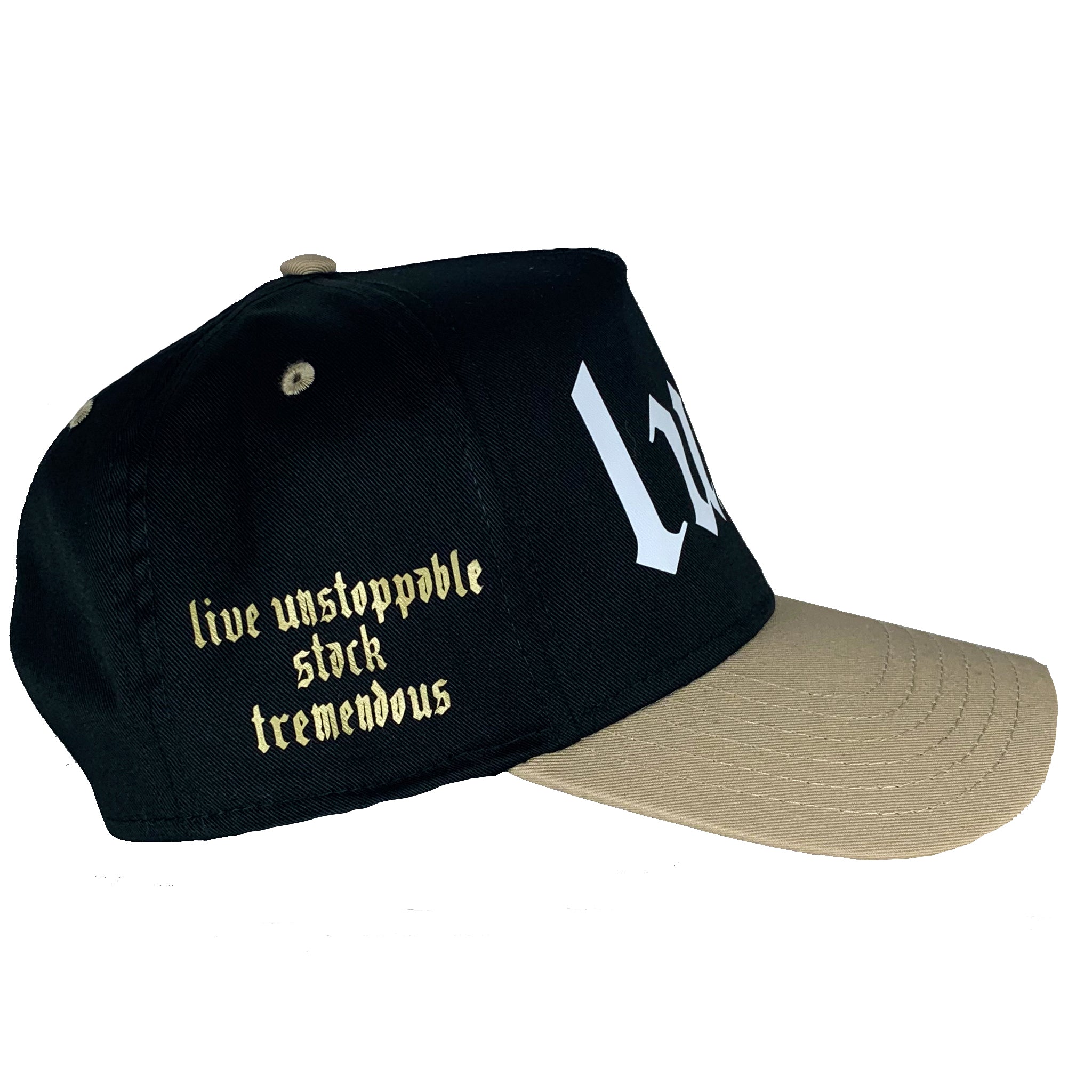 Black & tan trucker hat