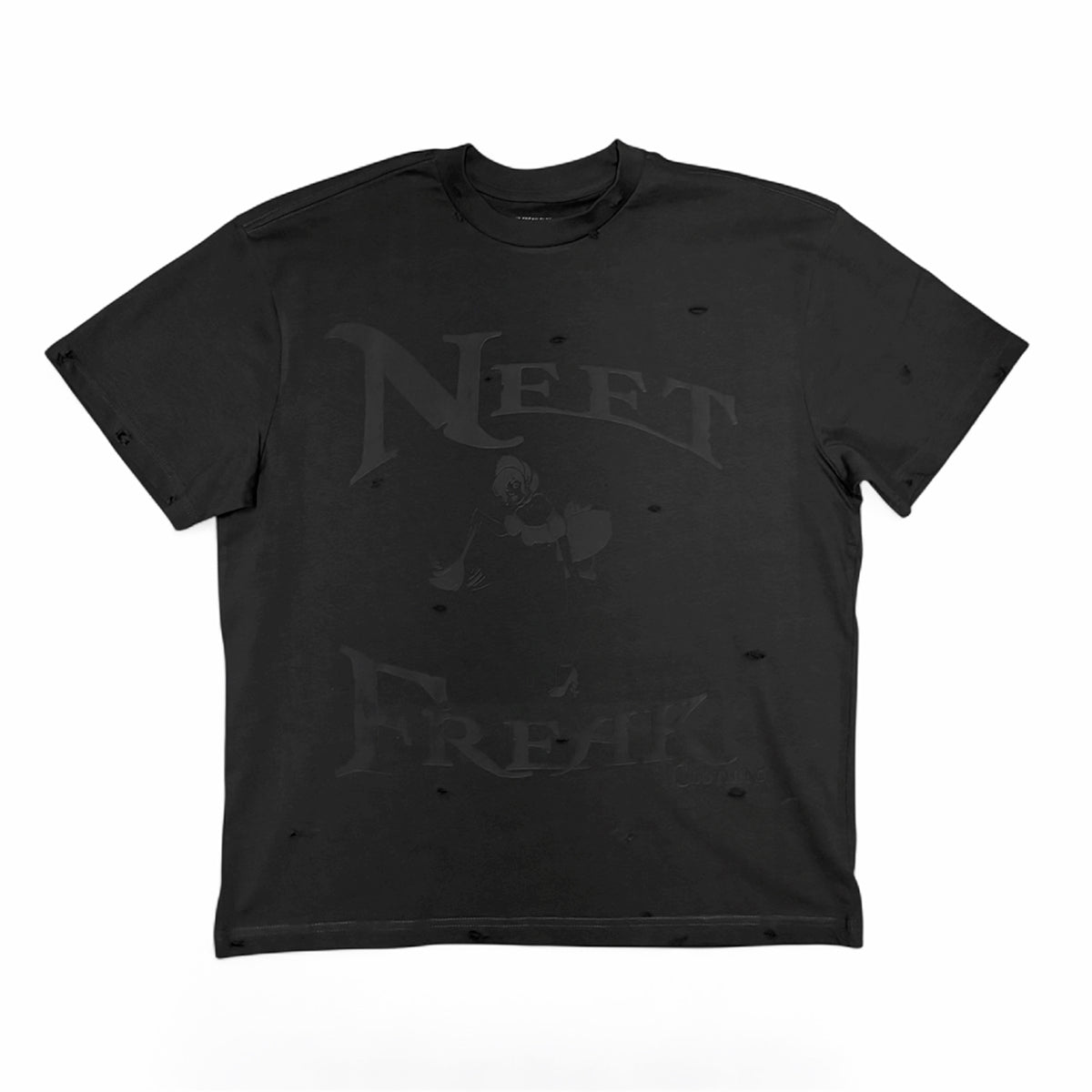 Monochrome Black on Black Men's distressed box cut t-shirt