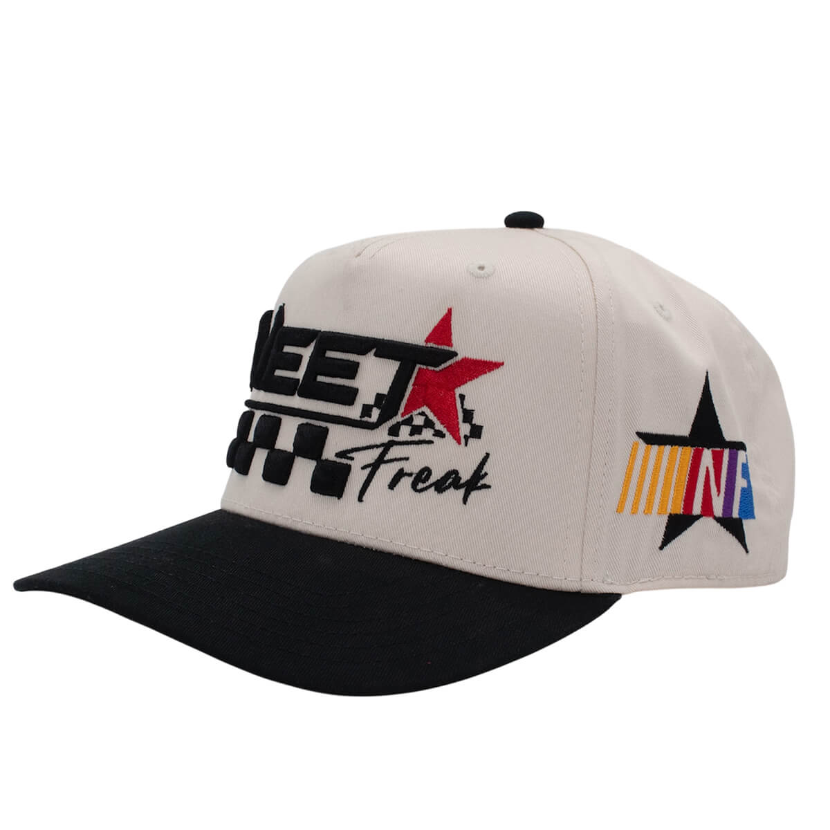 Cap with 'Freak' and star designs on a white background