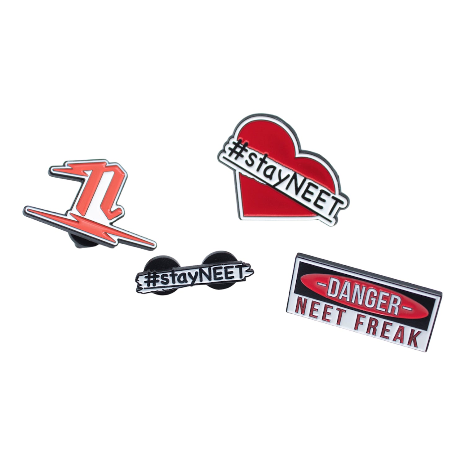 Four pack of enamel pins.