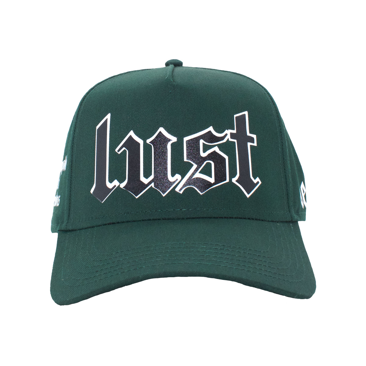 Dark green glow in the dark trucker hat with LUST logo on the front, Neet Freak snapback